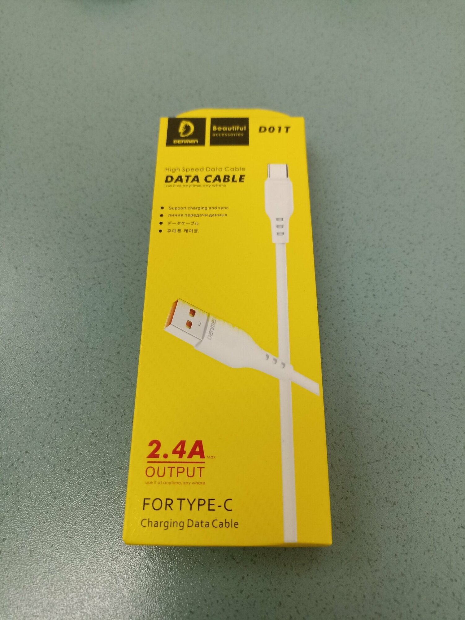 Кабель DENMEN D01T USB to TYPE-C, 2.4A, 1 м, белый
