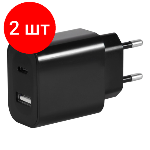 Комплект 2 штук, Зарядное устройство сетевое Red Line, USB+Type-C, 3A, PD 20W, чер, УТ000029980 зарядное устройство сетевое red line usb type c 3a pd 20w бел ут000024925