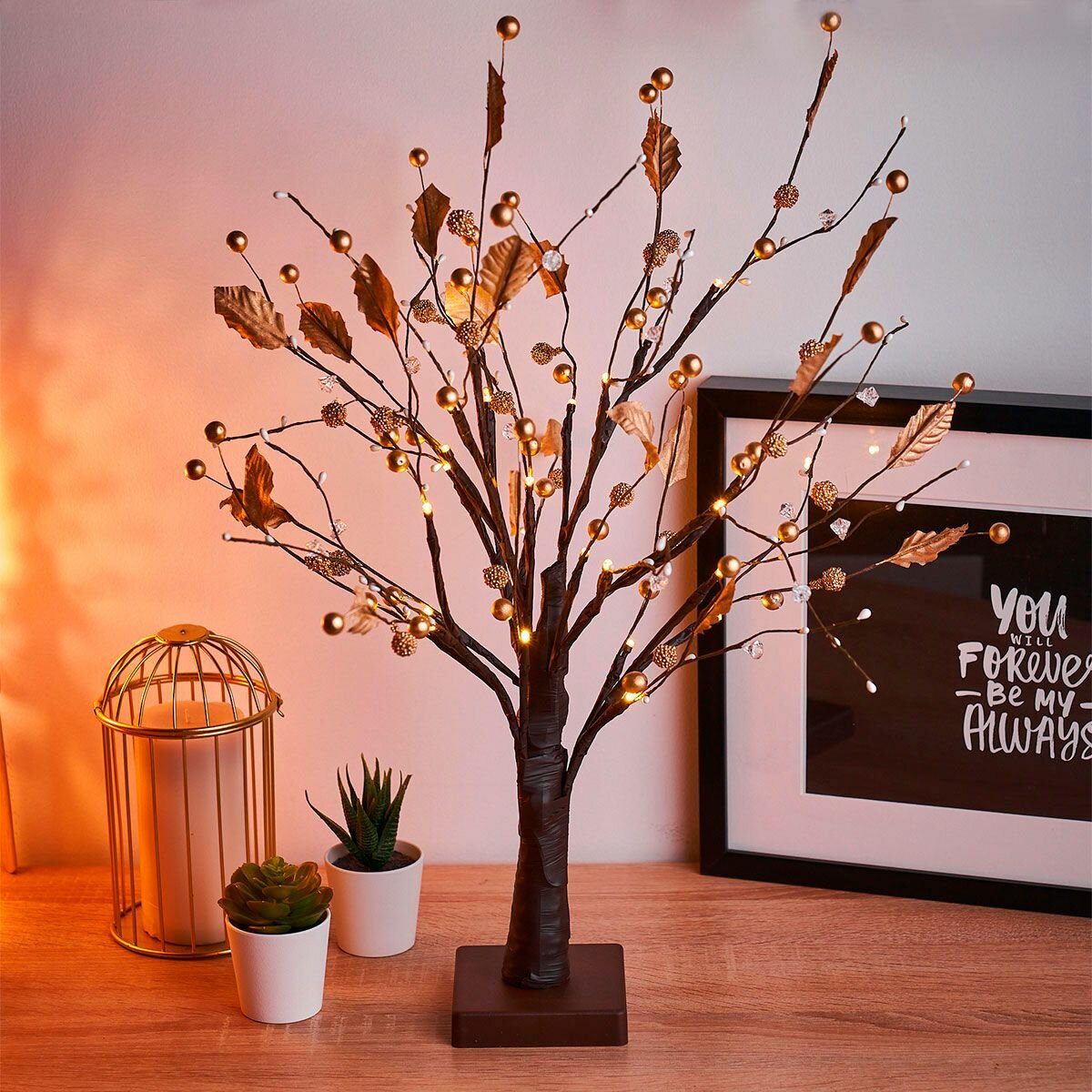Декоративный светильник "Осеннее дерево", цвет золотой