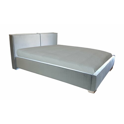 Двуспальная кровать Бруклин 200x200 с подъемным механизмом и с коробом для белья велюр серый ножки 13 см хром