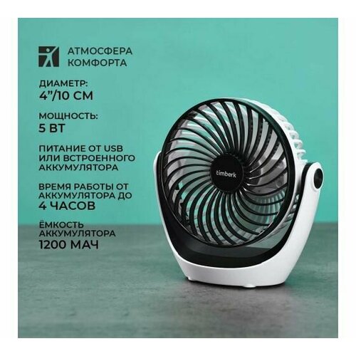 Вентилятор настольный Timberk T-DF421 5Вт 3 скорости 10см белыйчерный 869₽