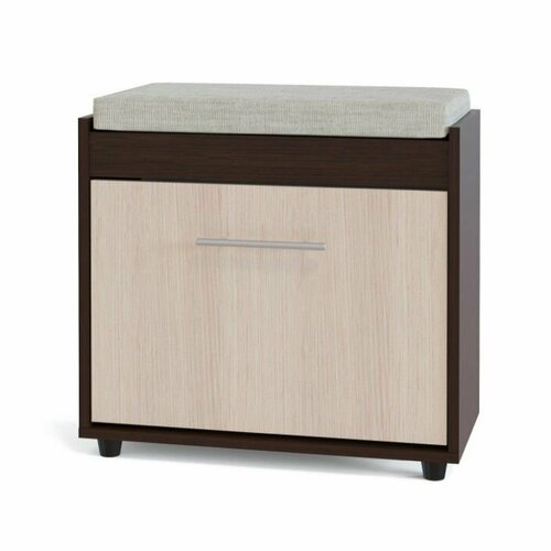 Тумба для обуви узкая, обувница в прихожую с сиденьем, шкаф под обувь ТП-6М, Венге/Беленый дуб, (ВхШхГ) 555 х 600 х 283 мм