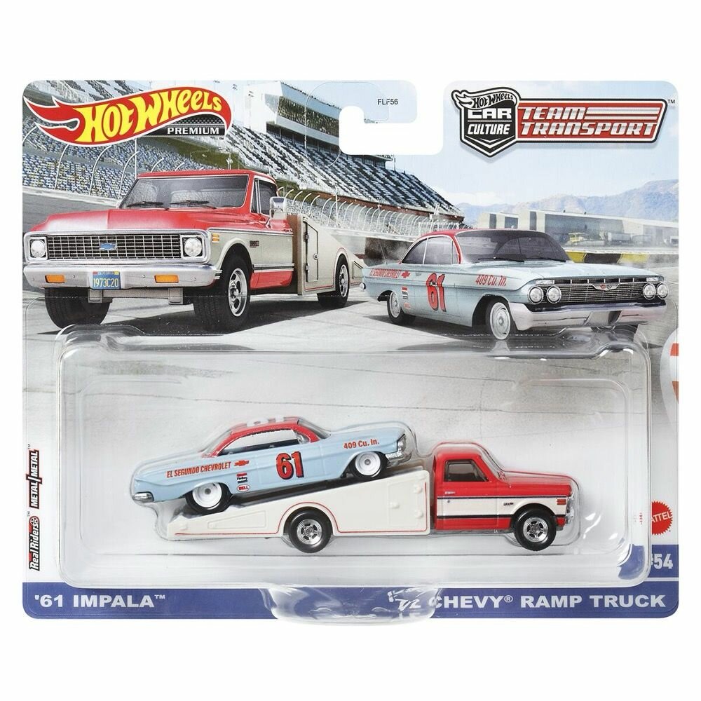 HKF40 Машинка металлическая игрушка Hot Wheels Premium Car Culture коллекционная модель премиальная Team Transport 61 Impala & 72 Chevy Ramp Truck 2 шт.