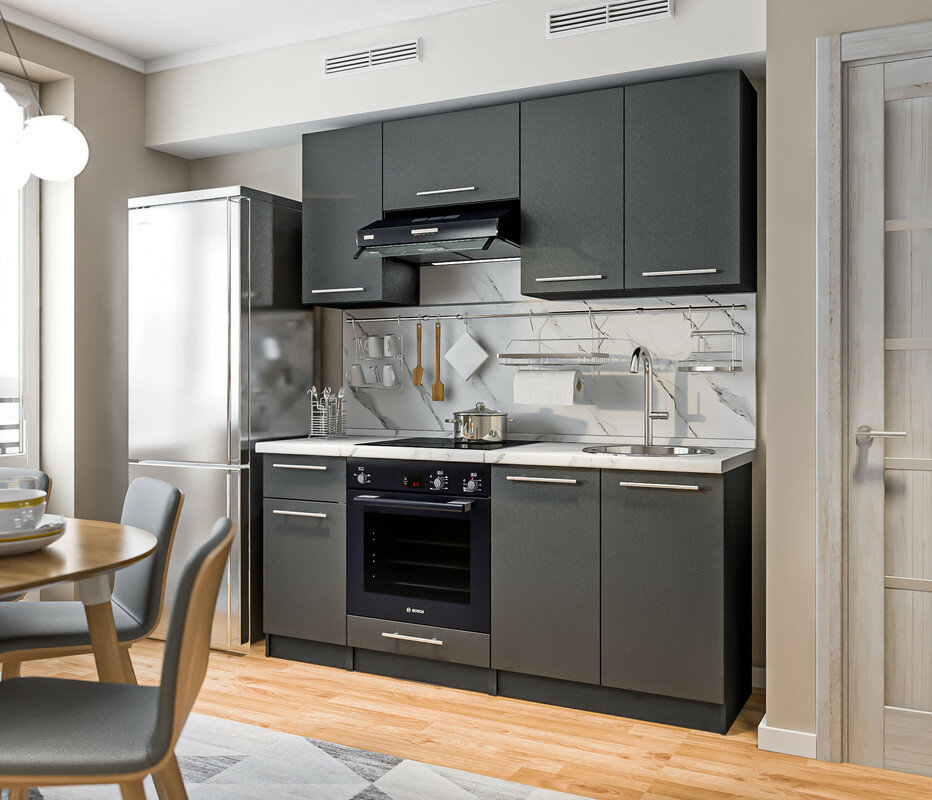 фото Кухонный гарнитур столплит Ангелина-180/1, без столешницы, ЛДСП, Диамант серый, 180х213х45 см