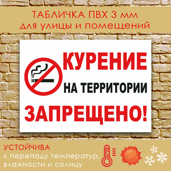 Табличка - " НЕ курить - курение на территории запрещено", размер 21x30 см. (А4), жесткий пластик ПВХ 4мм, УФ печать(не выгорает), Дешево, собственное производствоне