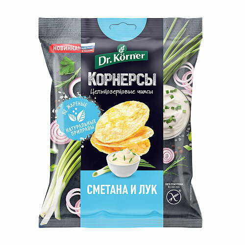 Dr. Korner, Чипсы кукурузно-рисовые "Сметана и зелёный лук", 50 грамм, 3 упаковки