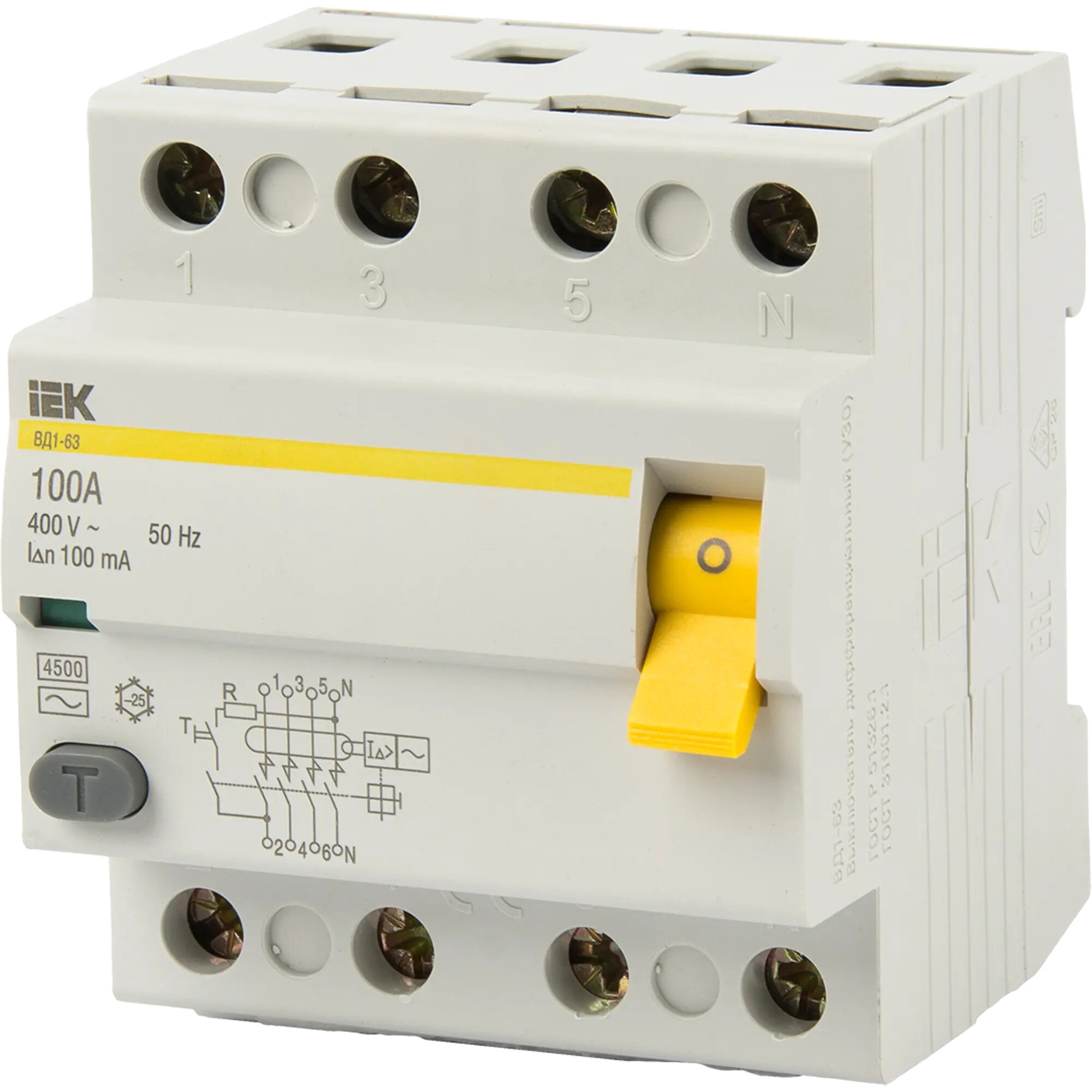 УЗО IEK 100мА тип AC ВД1-63 MDV10-4 100 А 4 полюса
