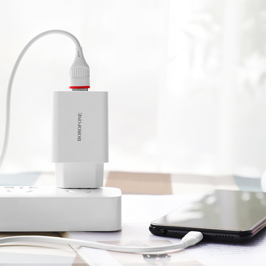 Сетевое зарядное устройство BOROFONE BA21A Long journey 1xUSB с Кабелем USB - Micro, 3A, 18W, белый