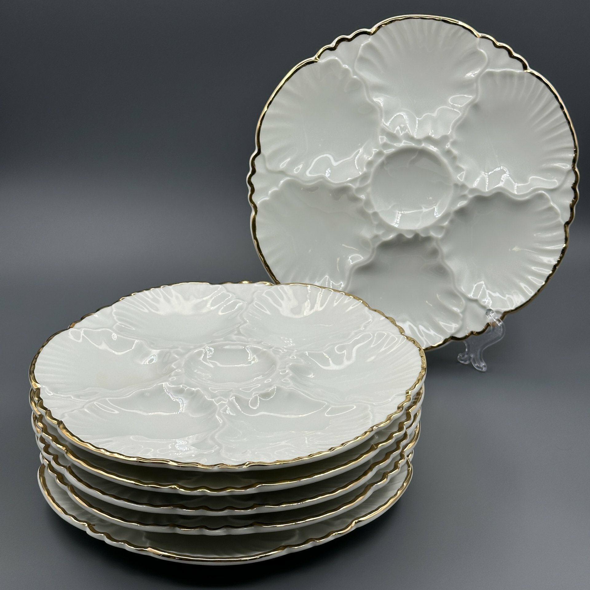 Набор из 6 тарелок для подачи устриц с окантовкой золотой лентой Cerabel Porcelain