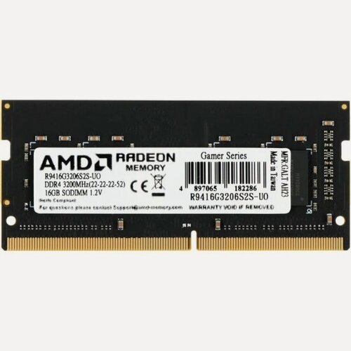 Изображение товара Оперативная память Amd SO-DIMM DDR4 16Gb 3200MHz pc-25600 R9 Gamers Series Black CL22 1.2V (R9416G3206S2S-UO)