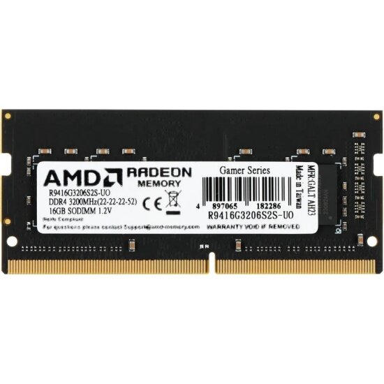 Оперативная память Amd SO-DIMM DDR4 16Gb 3200MHz pc-25600 R9 Gamers Series Black CL22 1.2V (R9416G3206S2S-UO)