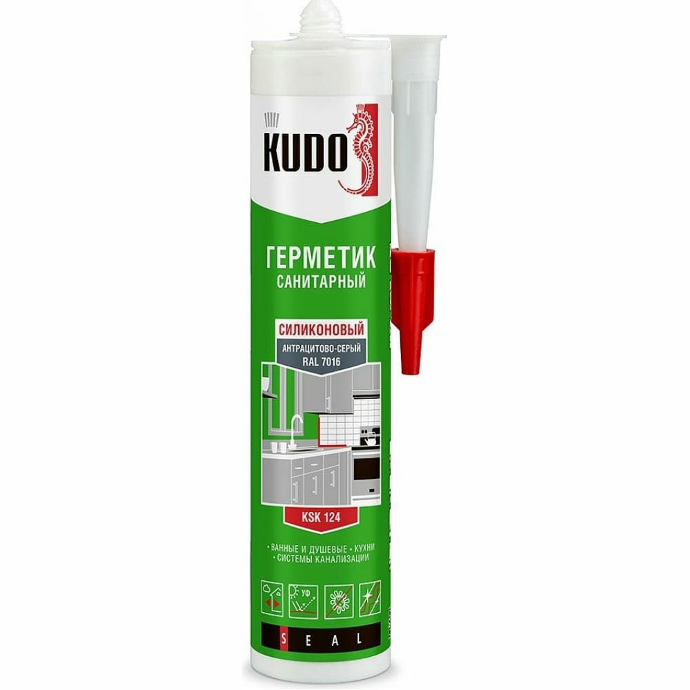 KUDO Герметик KSK-124 силиконовый санитарный антрацитовый серый 280 мл KSK-124