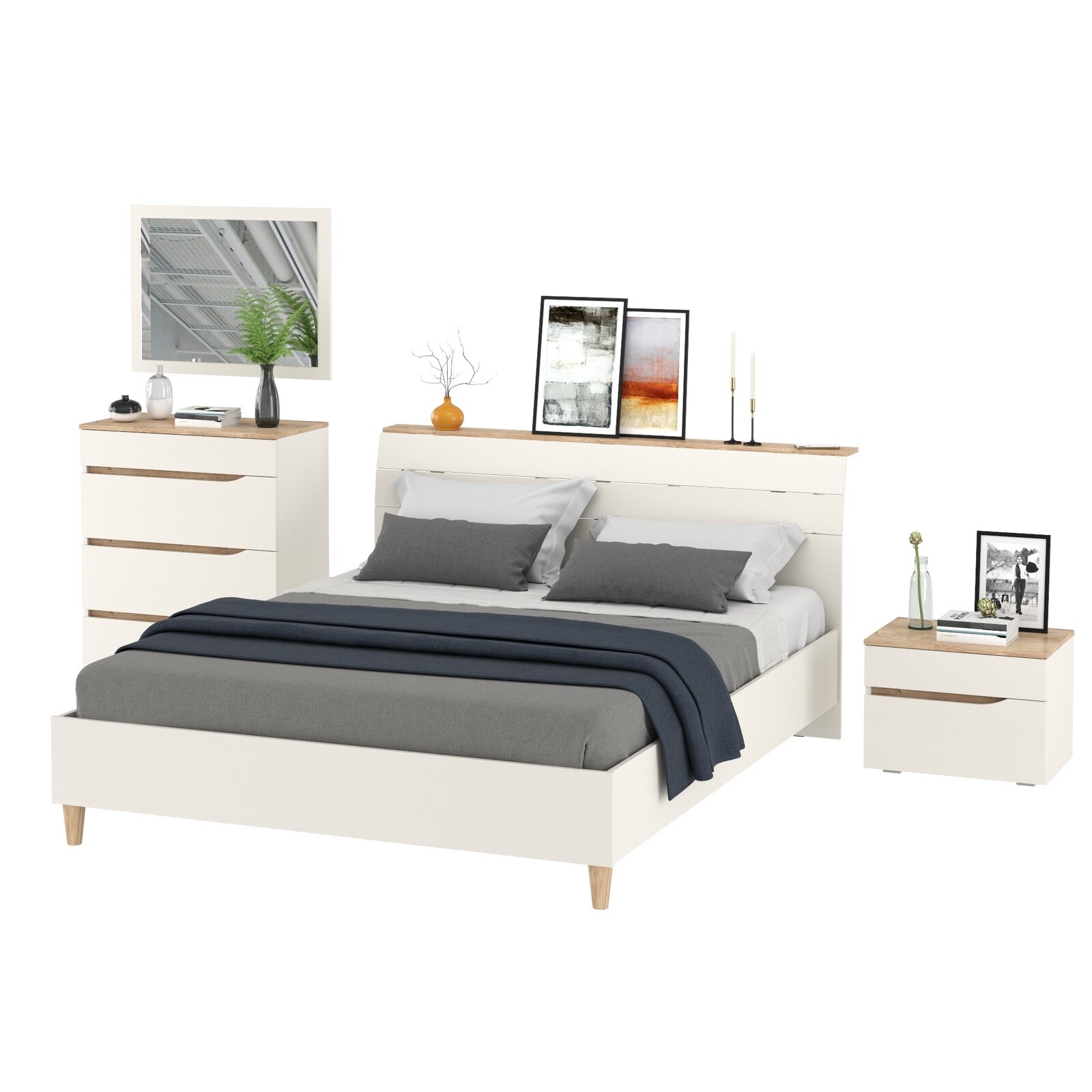 фото Спальня Моби Муссон 11.41-Орт+16.03+13.97+Зрк цвет белый/дуб эндгрейн элегантный