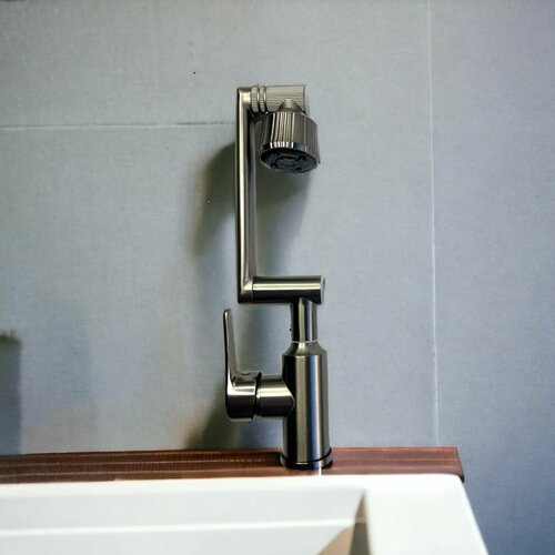 Современный смеситель кухонный многофункциональный, вращающийся на 360 градусов, с гибким изливом, серый хром