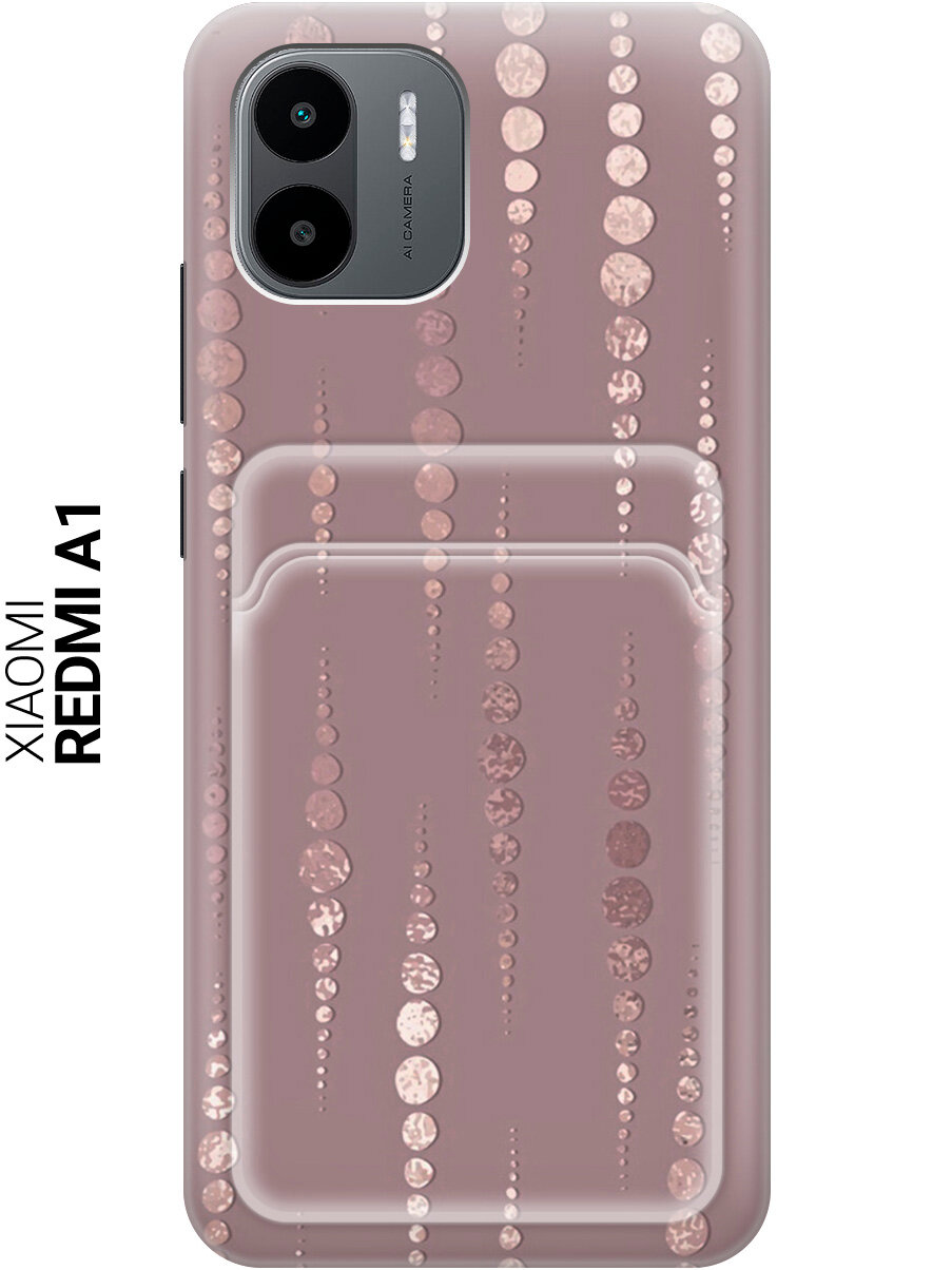 Силиконовый чехол на Xiaomi Redmi A1 / Сяоми Редми А1 с рисунком "Монеты в розовых песках" и карманом для карт
