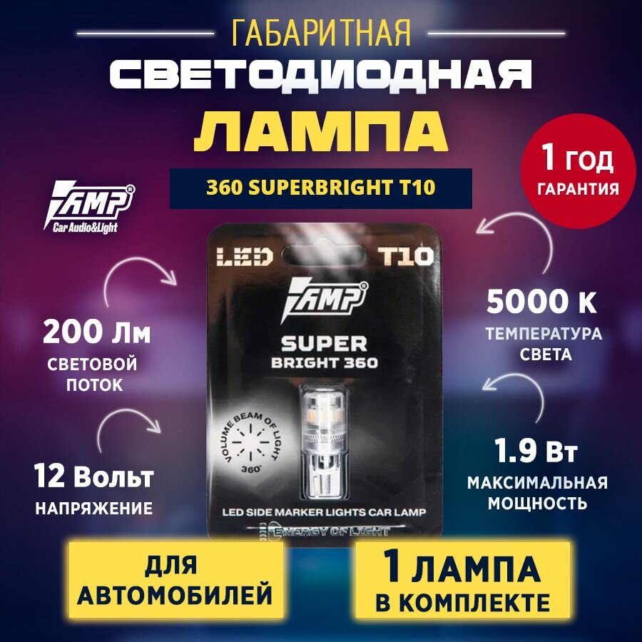 Светодиод габаритный AMP 360 SuperBright T10