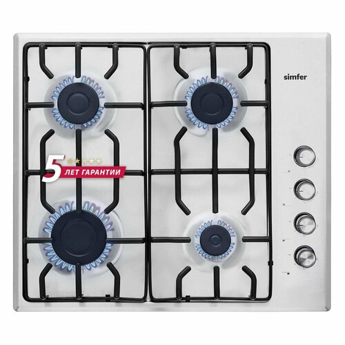 Газовая варочная панель Simfer 60см газ-контроль электроподжиг нержавеющая сталь LAMA решетки комплект жиклеров для баллонного газа 5 лет гарантии серый 1590200₽