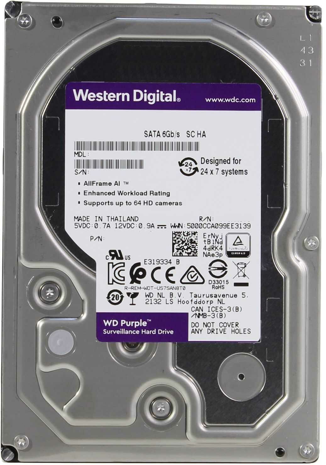 Жесткий диск 3.5" 6TB Western Digital WD62PURZ Purple SC HA510