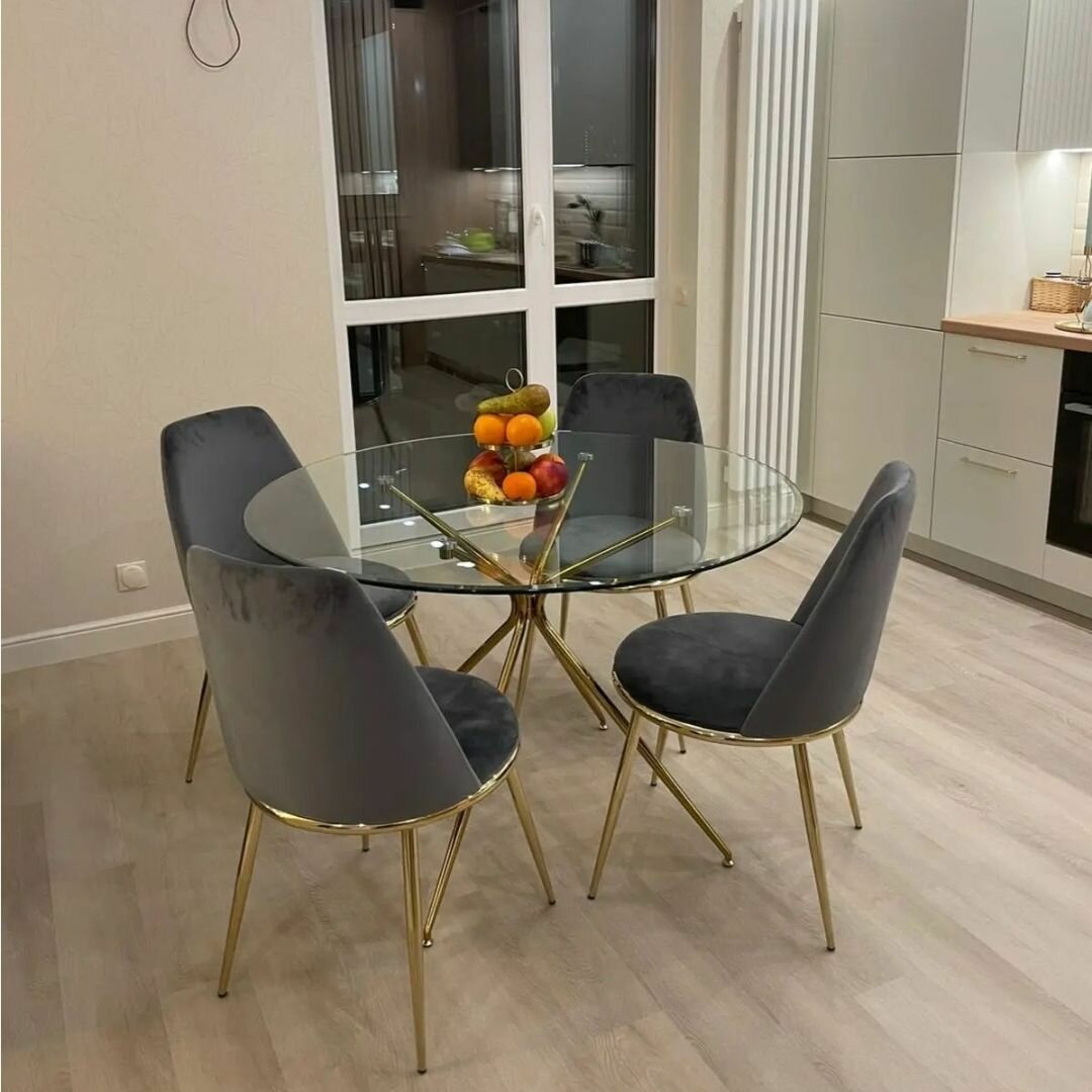 фото Стол обеденный Halmar RONDO (прозрачный/золотой)