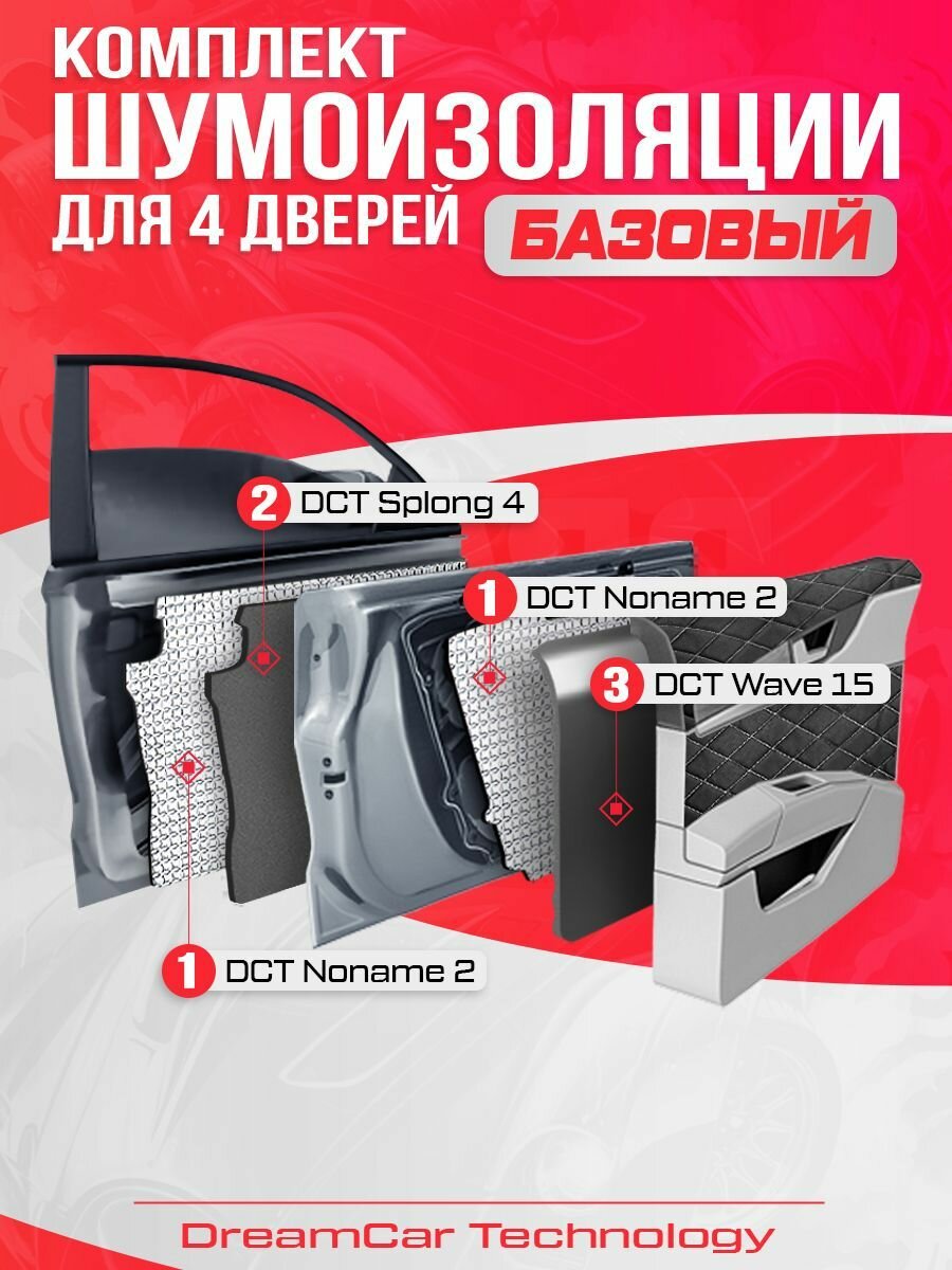 Комплект шумоизоляции для 4-х дверей авто DreamCar Базовый