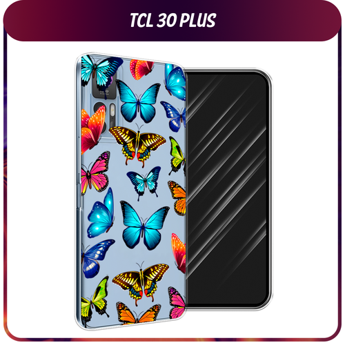 Силиконовый чехол на TCL 30/30 Plus / ТСЛ 30/30 Плюс Разные бабочки, прозрачный
