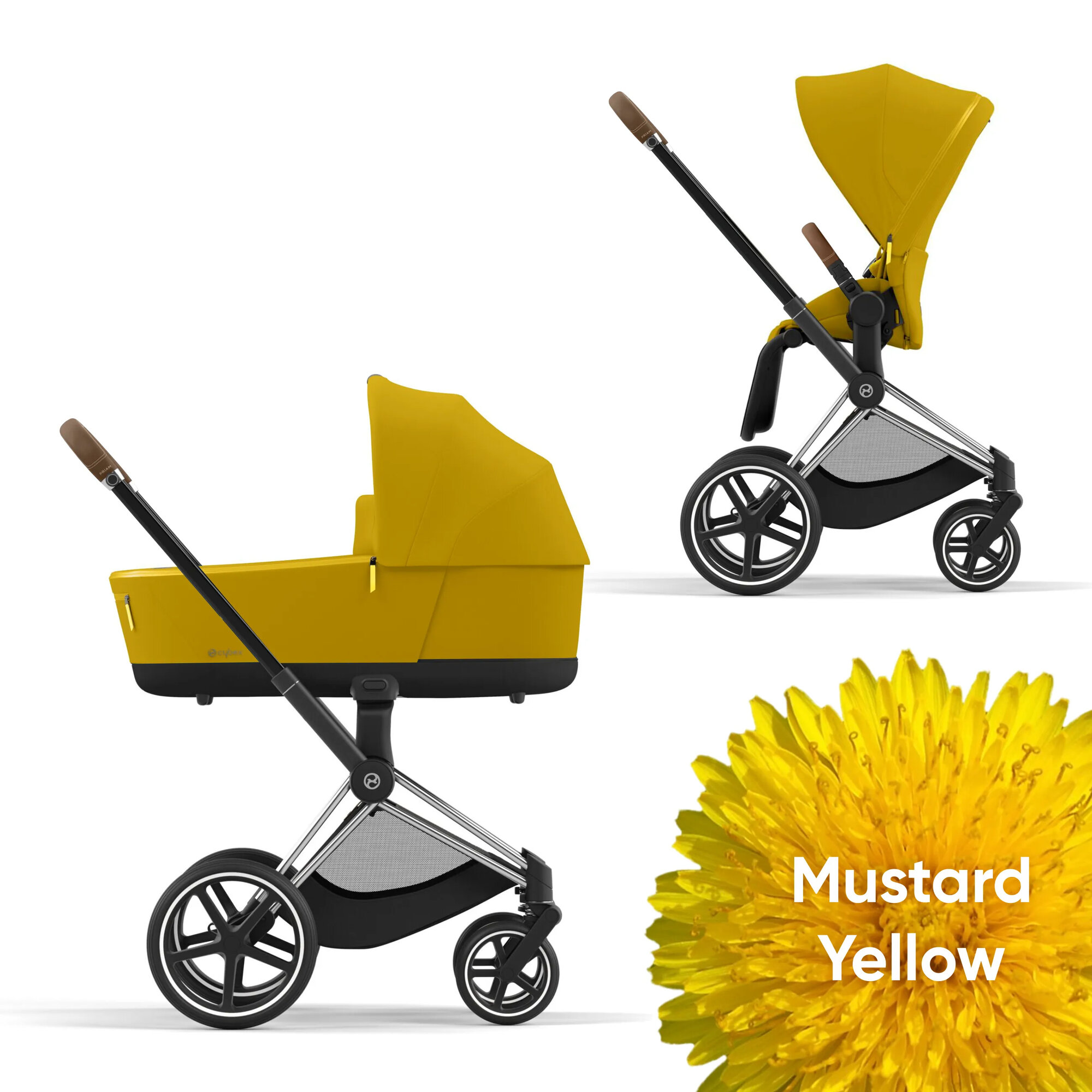 Cybex Priam IV Коляска 2 в 1, шасси IV Chrome ручка Brown/текстиль Mustard Yellow