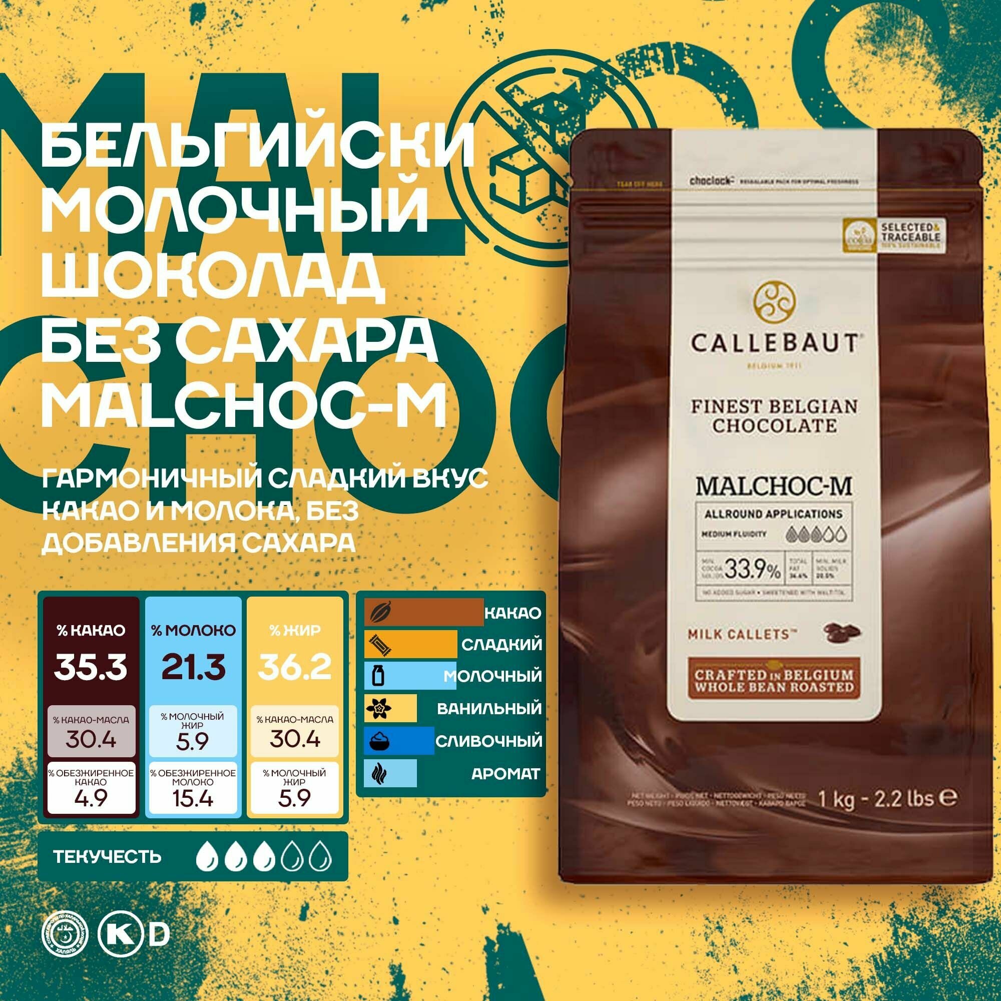 Бельгийский молочный шоколад без сахара 33,9% Callebaut 1 кг