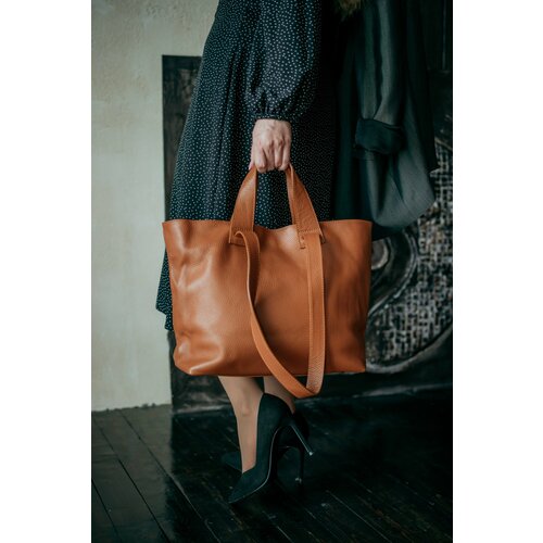 фото Сумка шоппер vera pelle shopper-4 m&marie 2033, фактура зернистая, оранжевый, коричневый