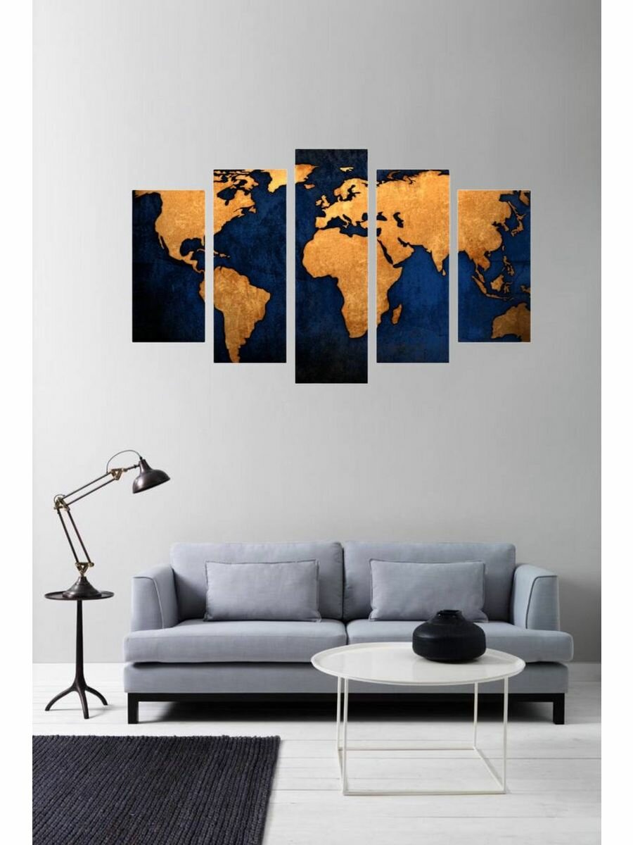 Модульная картина на стену интерьерная 140х80 см "Карта мира"