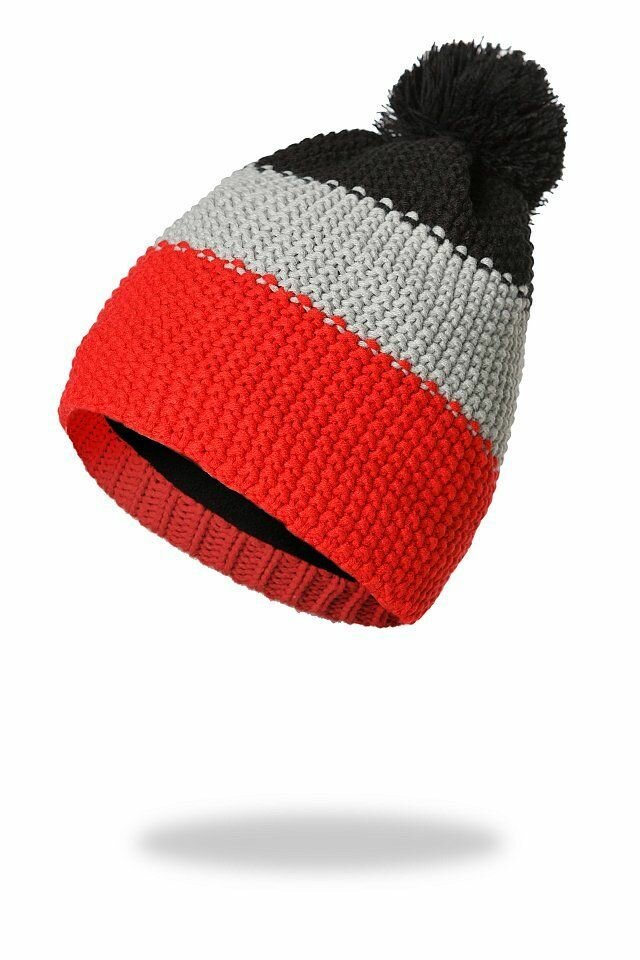 фото Шапка вязаная котпрофи на флисе красный/серый/чёрный универсальный