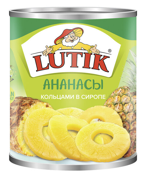 1 шт. по 580 мл, Ананас кольцами в сиропе, Lutik.
