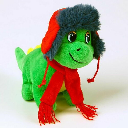 Мягкая игрушка Дракон, в шапке-ушанке, 15 см, цвет зелёный