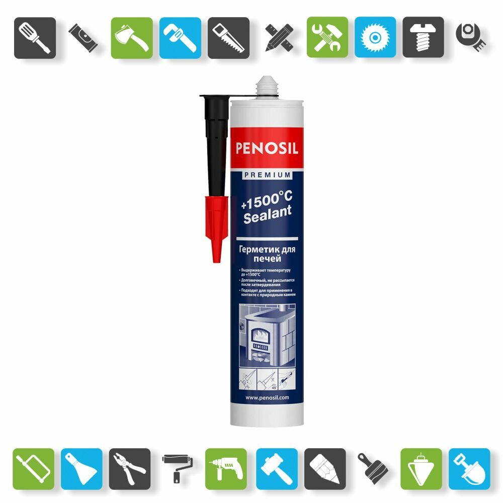 Герметик Penosil Premium +1500 C Sealant, для печей и каминов (280 мл)