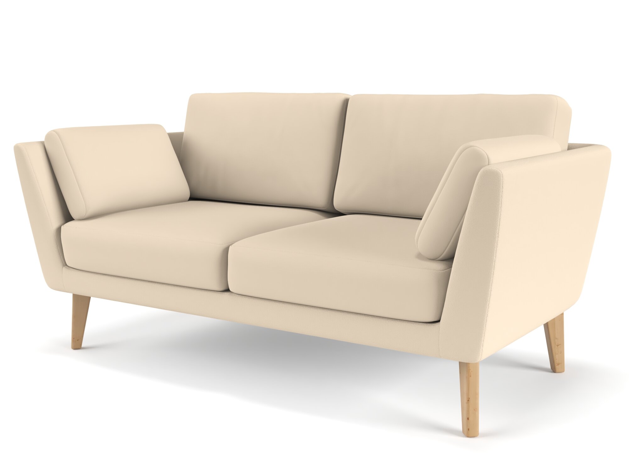 Маленький диван Soft Element Минта Ivory, двухместный, деревянные ножки, велюр, современный стиль скандинавский лофт, на дачу, для кафе и ресторанов