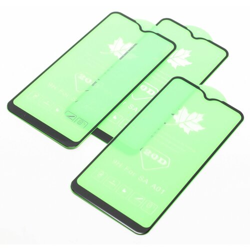 Защитное стекло с рамкой 3D олеофобное покрытие для Samsung Galaxy A01 Черное Комплект 3 шт 512₽