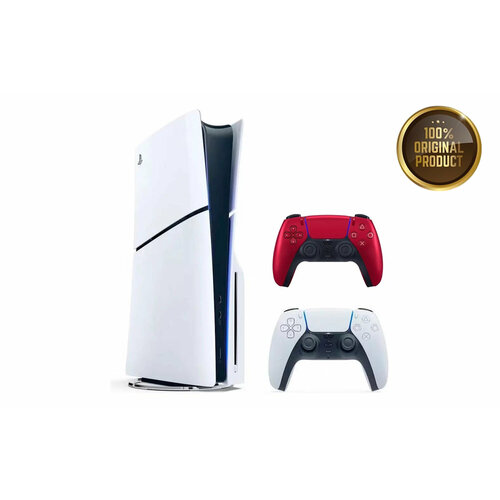Игровая приставка Sony PlayStation 5 Slim с дисководом 1 ТБ два геймпада белый и красный 7500000₽