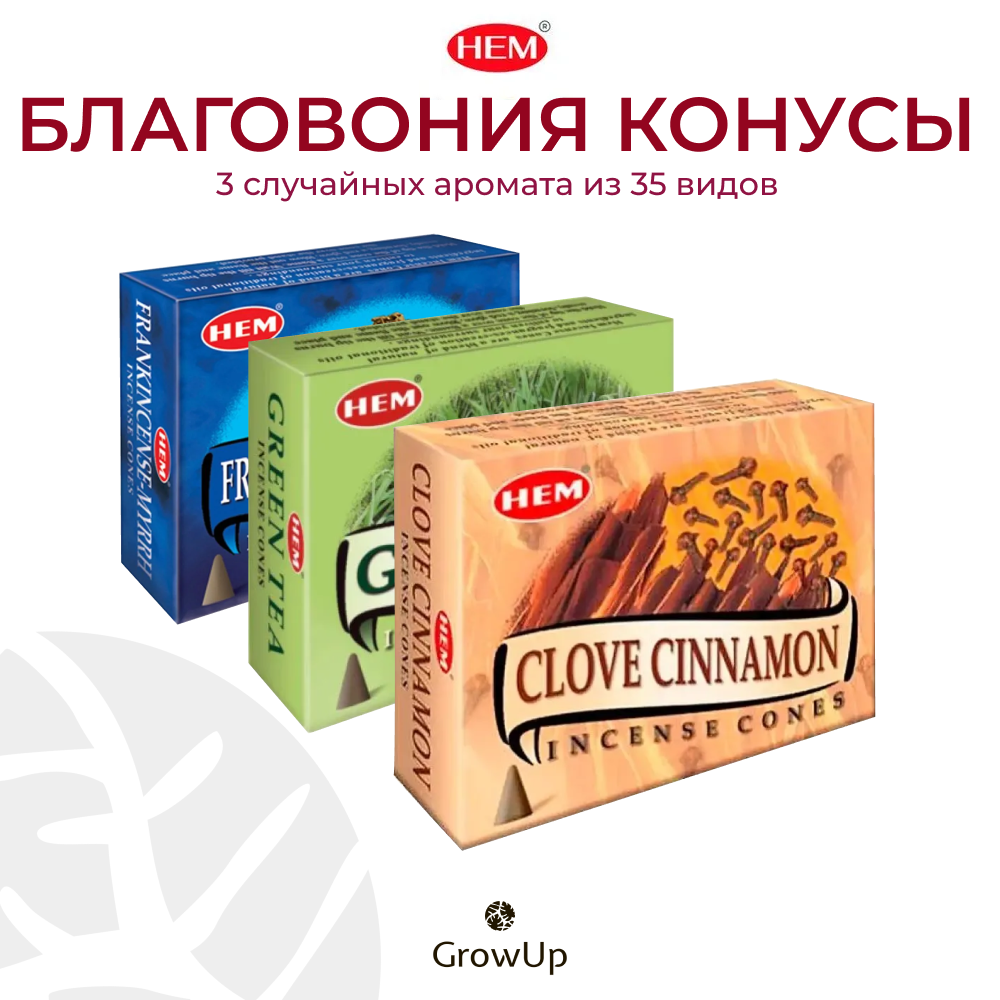 Набор HEM Микс - 3 упаковки по 10 шт - ароматические благовония, конусовидные, конусы с подставкой, Mix aroma - ХЕМ