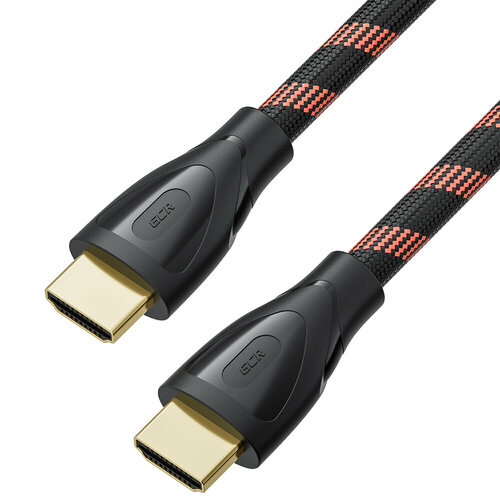 фото Hdmi 2.1 кабель eco soft капрон 8k@60hz 4k@120hz 3d 48 гбит/с для ps4 xbox one 24к gold (gcr-h203) черный; красный 3.0м