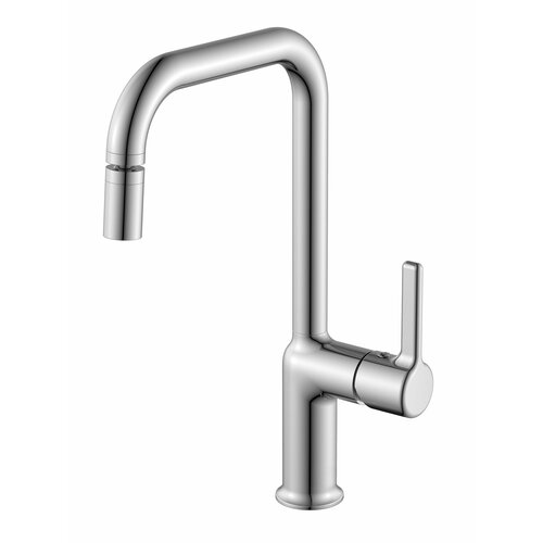 фото Смеситель для кухни voda clm519 с поворотным изливом и подвижным аэратором на шарнире / нержавеющая сталь