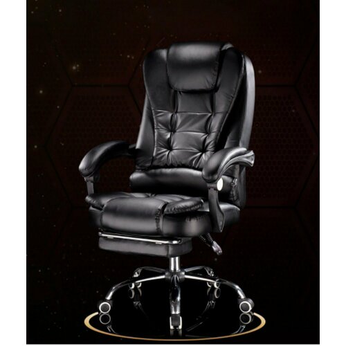 Кресло Руководителя кожаное BOSS PRO MAX с массажем Black Premium