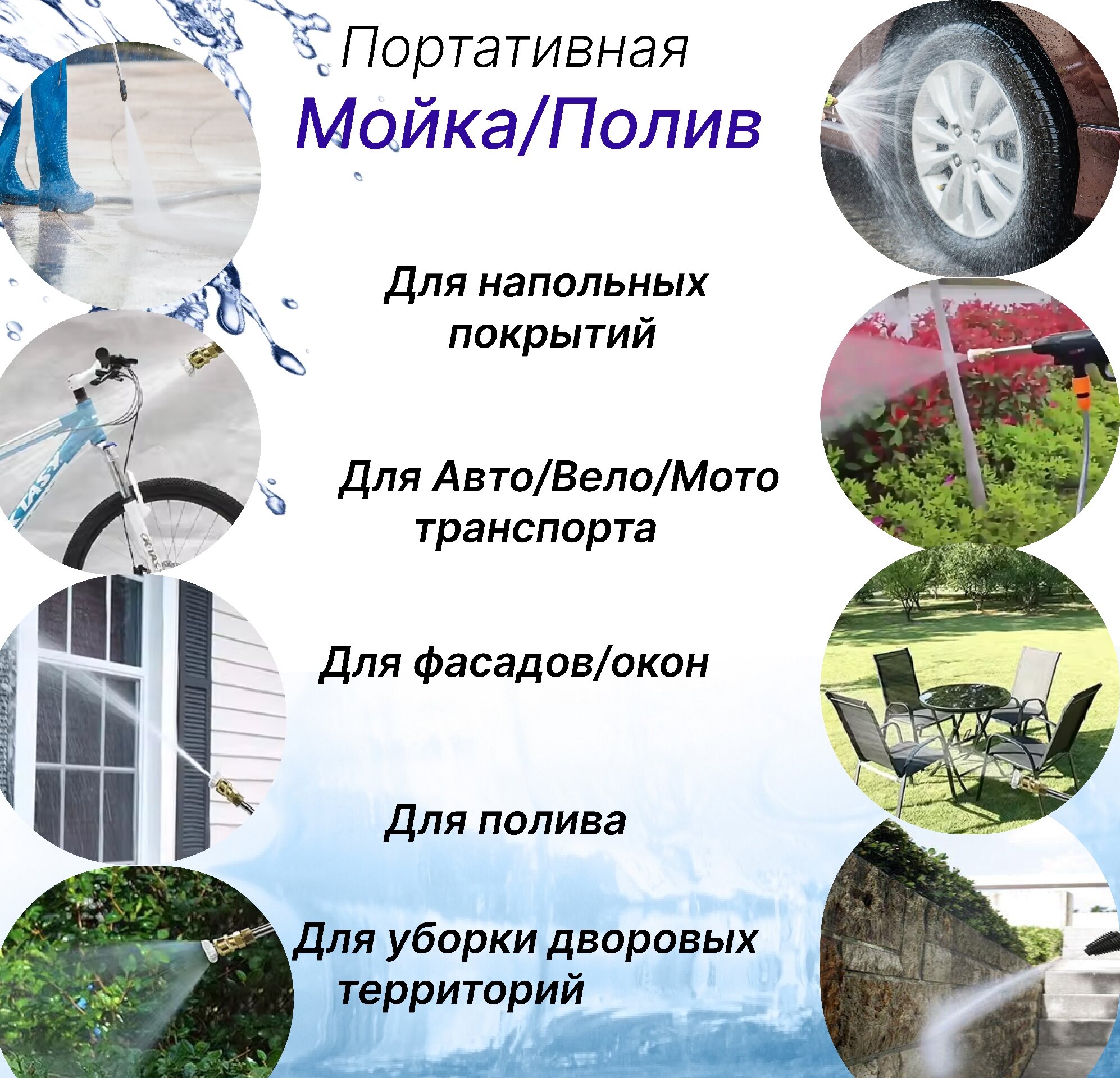 Автомойка высокого давления 48V, 2 аккумулятора, в кейсе / Мини мойка для автомобиля, вело и мото транспорта беспроводная, портативная - фотография № 3