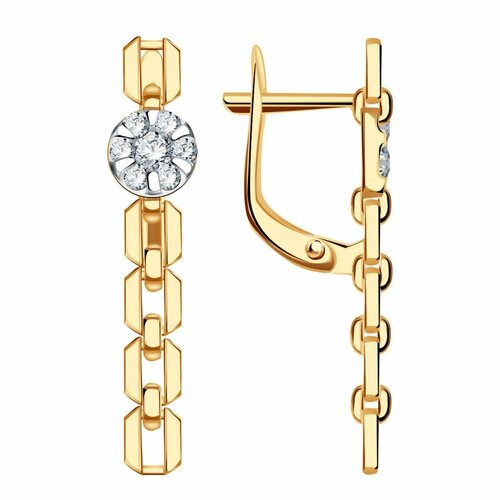 Серьги ZOLOTYE UZORY, золото, 585 проба, циркон, длина 2.9 см