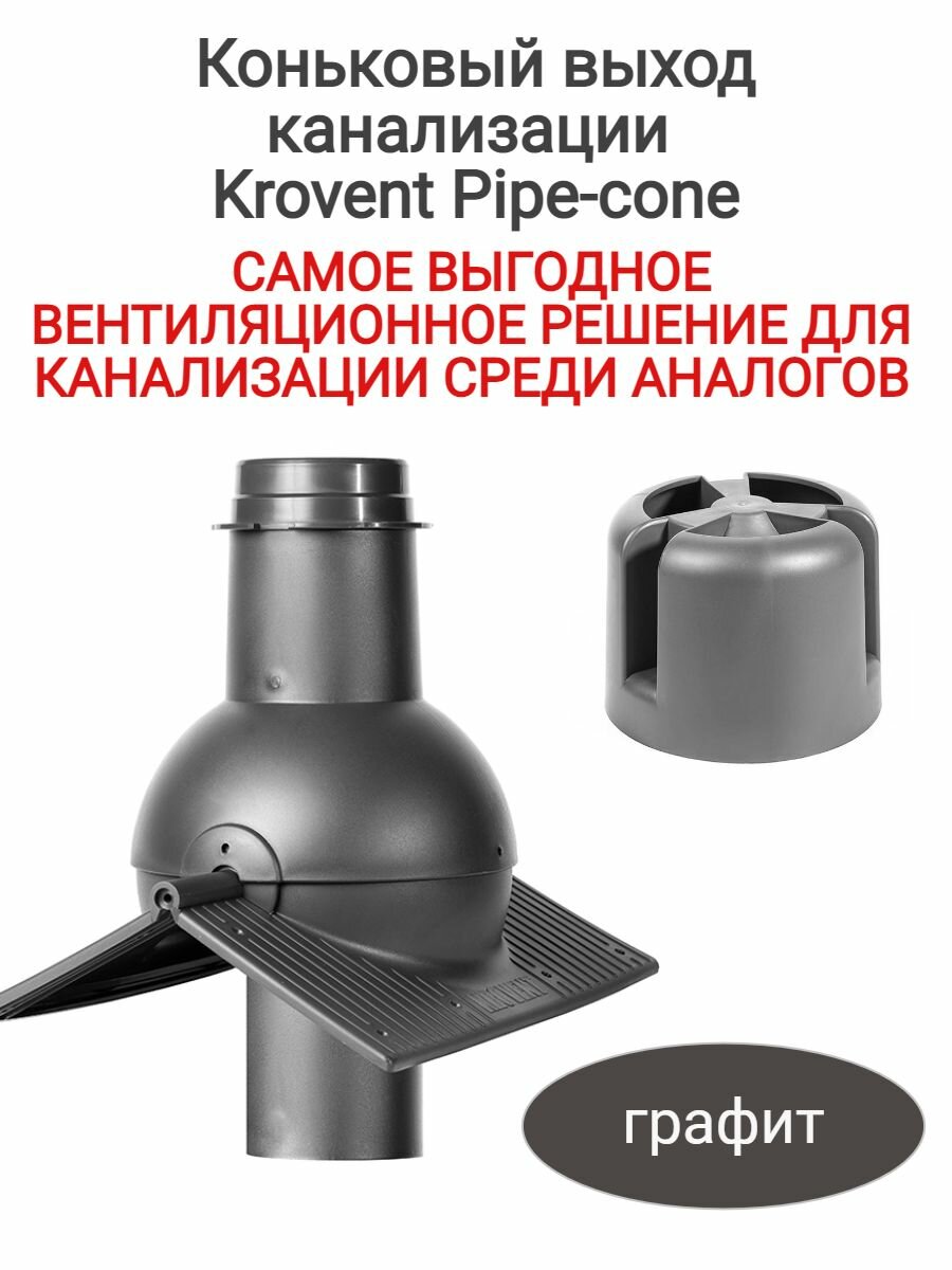 Выход канализации коньковый Krovent Pipe-cone графит