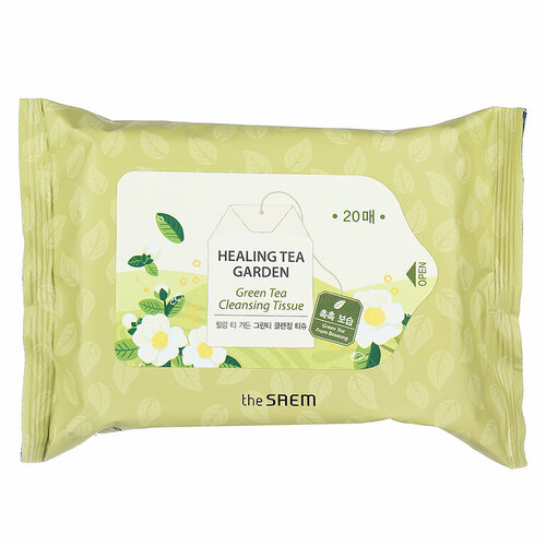 Салфетки для лица очищающие влажные The Saem Healing Tea Garden Green Tea Cleansing Tissue, 20 шт the saem салфетки косметические влажные healing tea garden green tea cleansing tissue 240 гр 2 упаковки