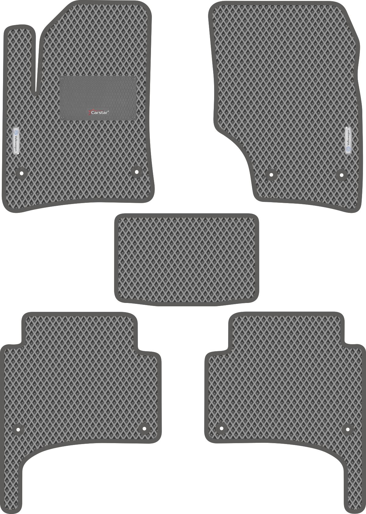 Автомобильные коврики EVA для Volkswagen Touareg I (2002-2010), с каучуковым подпятником и 2 эмблемами, серые с серым кантом, ячейка - ромб