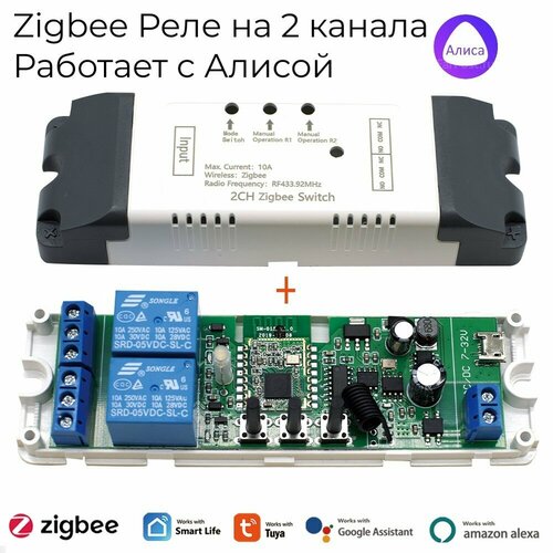 Умное реле контроллер на 2 канала с Алисой для Умного дома модуль управления от Tuya Zigbee RF 433 85-220v подходит для автоматики ворот и т д 165000₽
