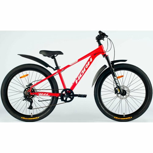 Велосипед горный HORH ROHAN RHD 6.0 26 (2024), хардтейл, детский, для мальчиков, алюминиевая рама, 7 скоростей, дисковые гидравлические тормоза, цвет Red-White-Black, красный/белый/черный цвет, размер рамы 13,5, для роста 150-160 см