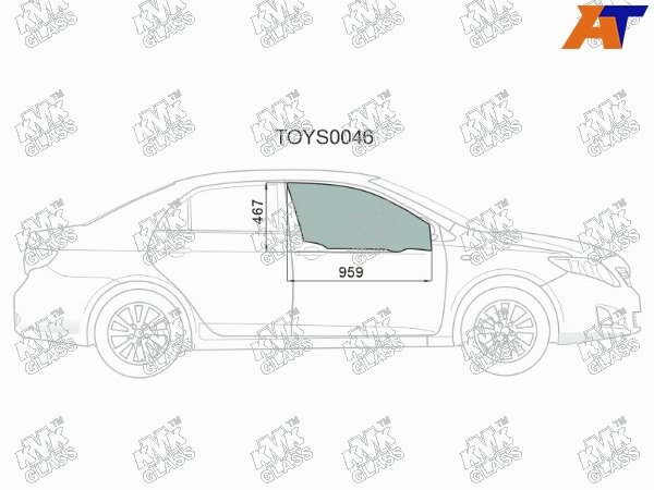 Стекло Боковое Опускное (Спереди/ Справа/ Цвет Зеленый) Toyota Corolla (E150) 06-13 / Corolla Usa (E KMK GLASS арт. TOYS0046