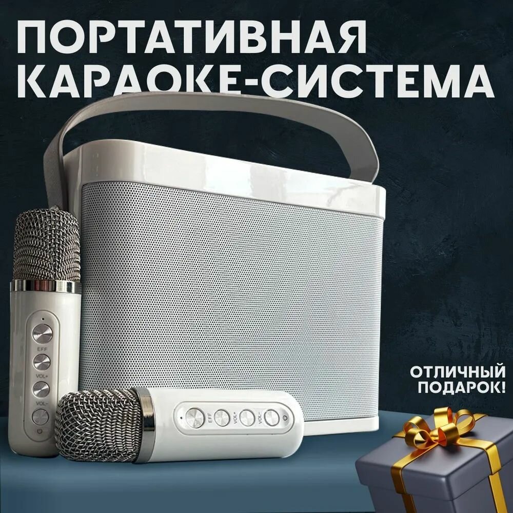 фото Переносная караоке система Попурри с двумя микрофонами, белая