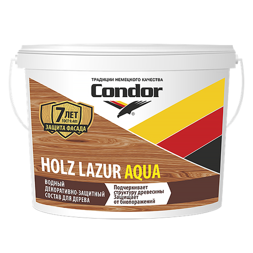 Защитно-Декоративный Состав Condor Holz Lazur Aqua 2.5 л Палисандр для Дерева для Наружных и Внутренних Работ.